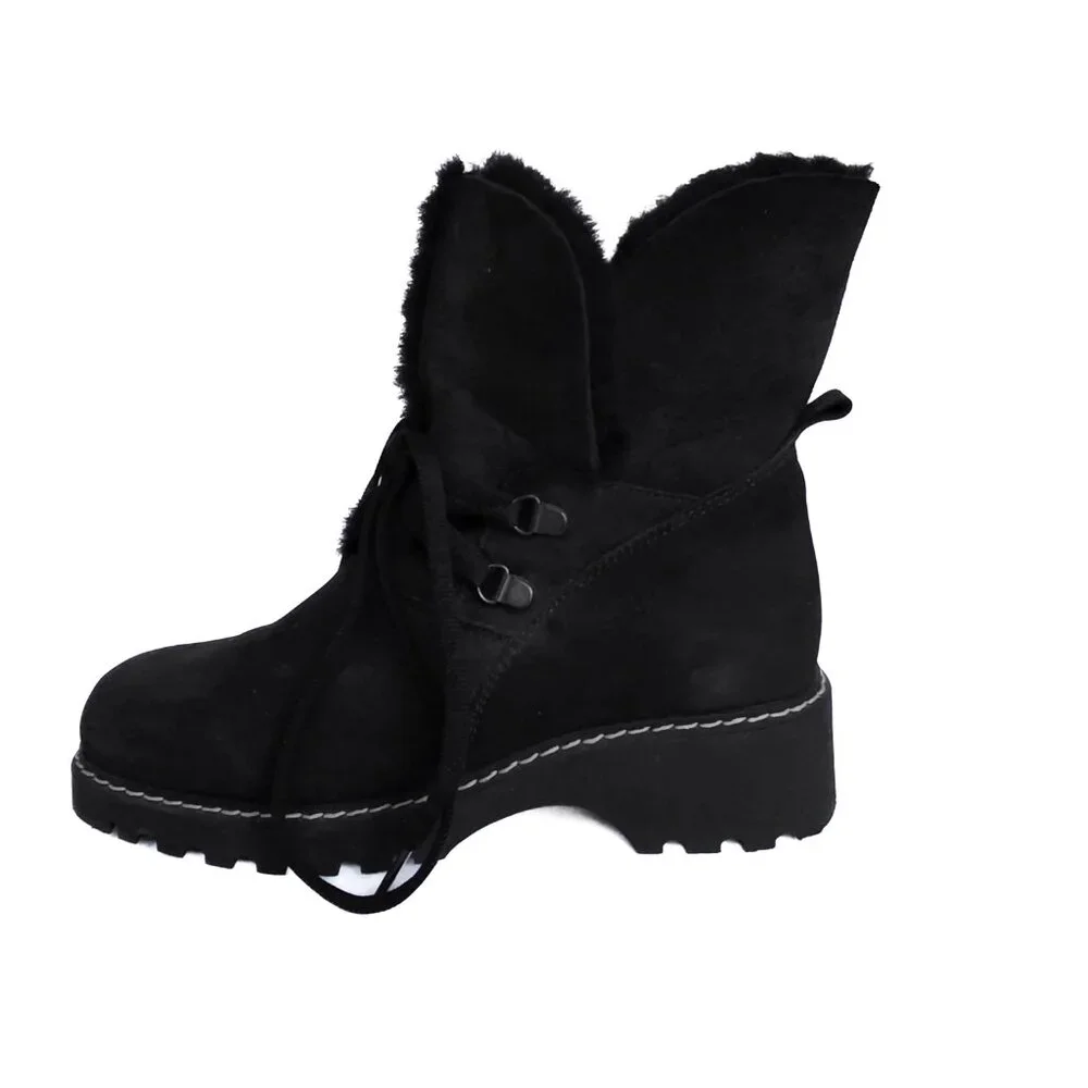 La Canadienne Shearling Lace Up Booties Womens 6.5 M Black Square Toe Waterproof